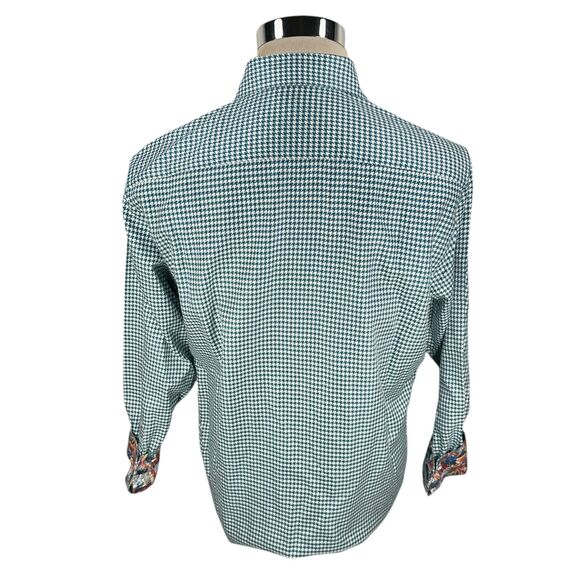 Robert Graham Shirt Men's Medium Blue Houndstooth UK England London Flip Cuff - Picture 6 of 11
